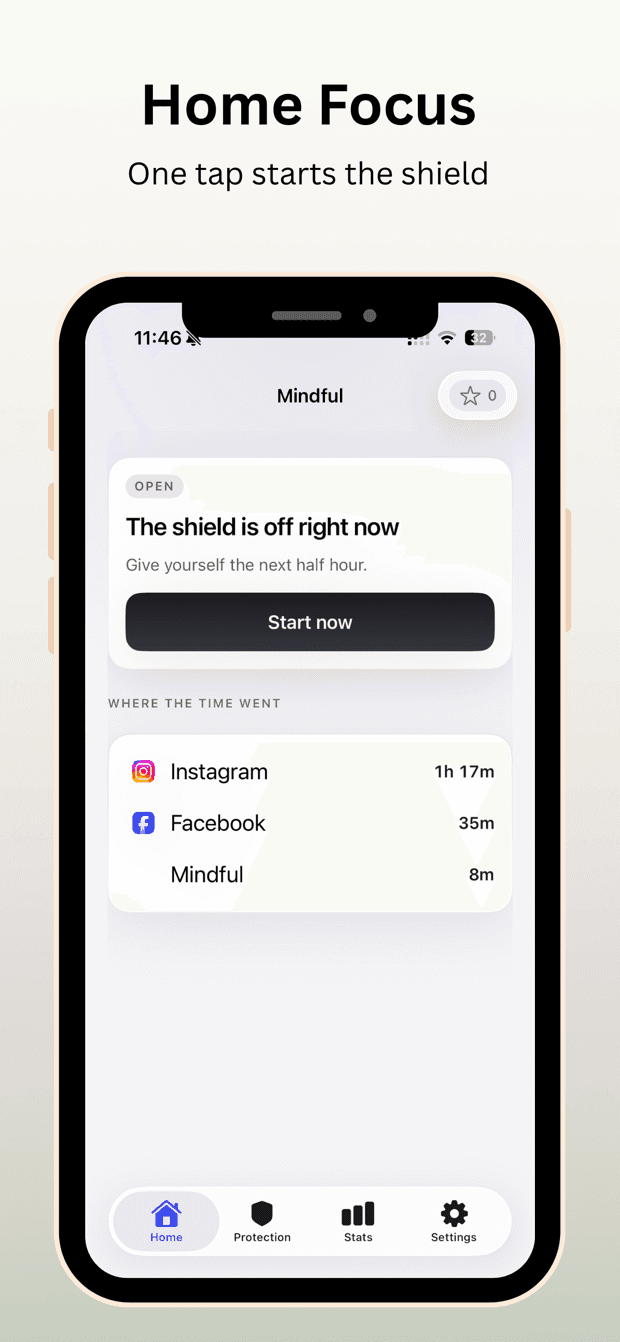 Mindful app blocker: App screen